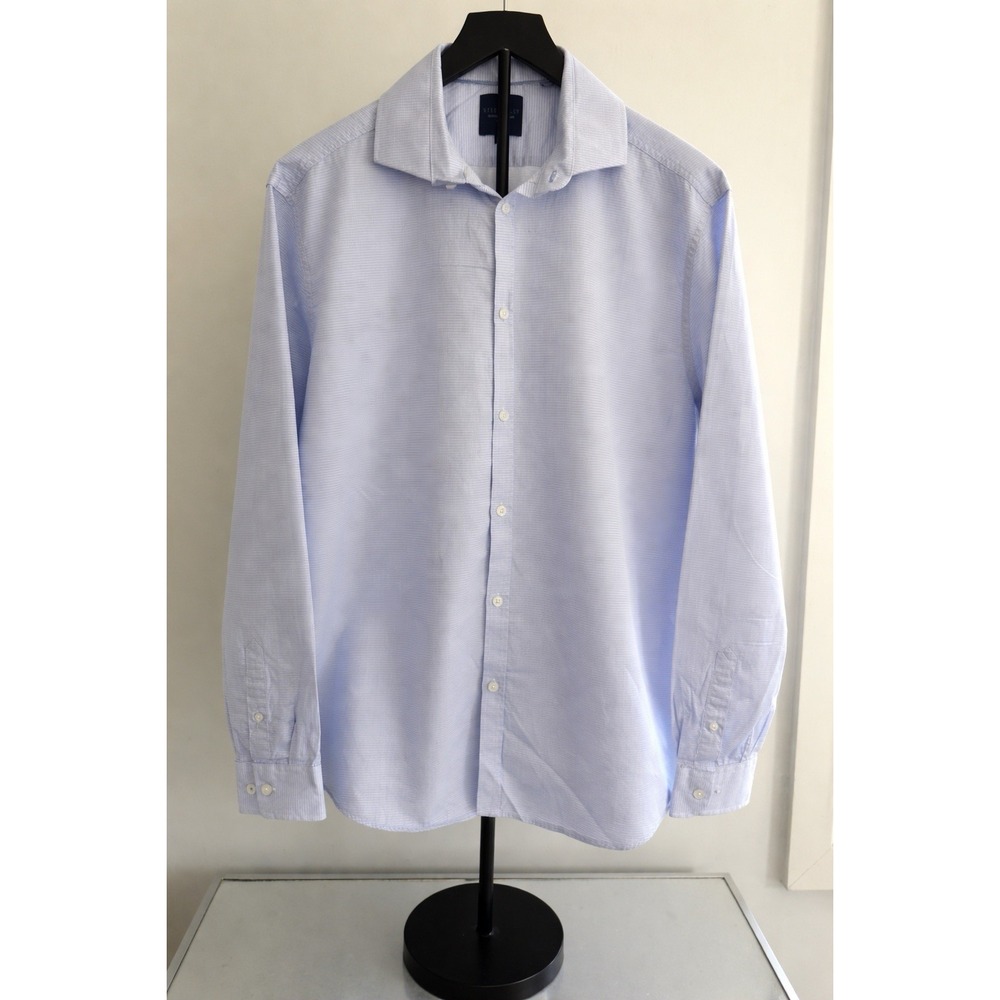 Steel & Jelly Dress Shirt Men's 17 Blue Check Cotton Button Up Classic